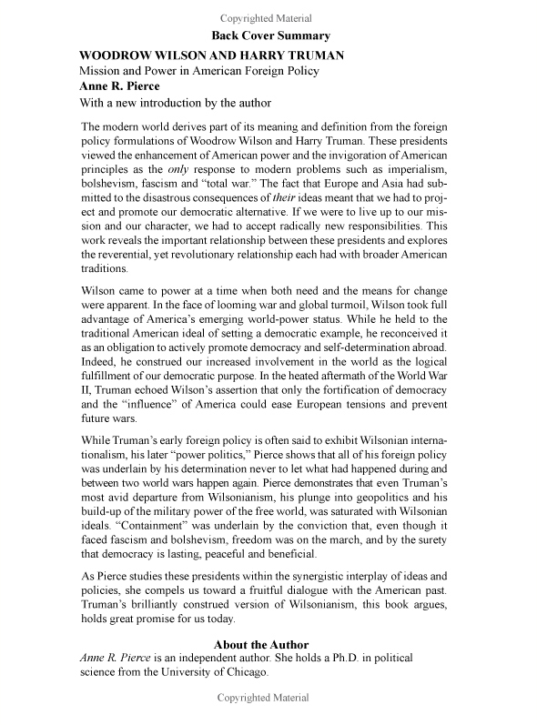 Wilson and Truman: Mission and Power in American Foreign Policy